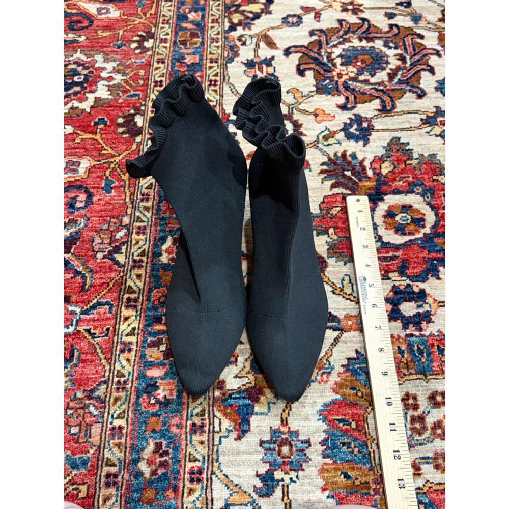 Loeffler Randall Black Sock Ankle Boots Knit Pointed Toe Kitten Heel Womens 9.5